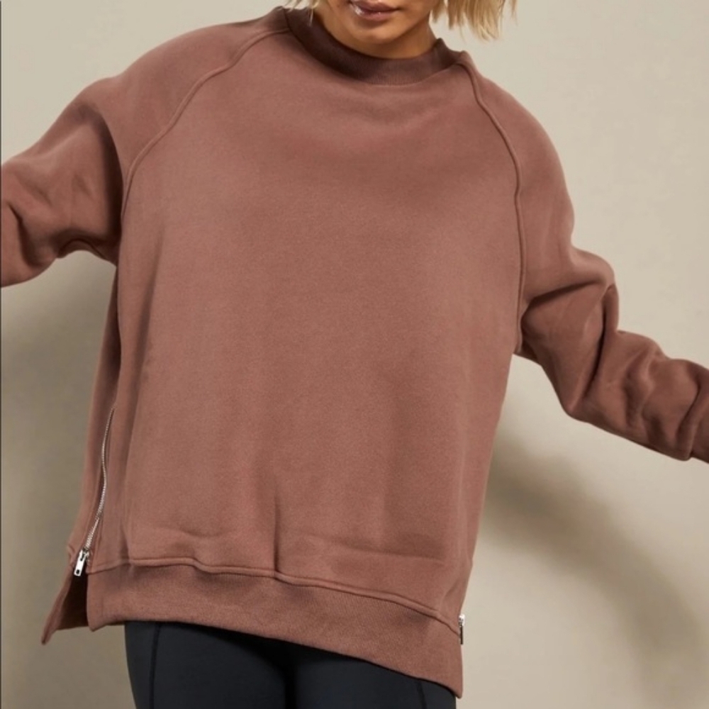 All Fenix Poppy Sweatshirt Mocha Brown Pullover Side Zipper Size Medium